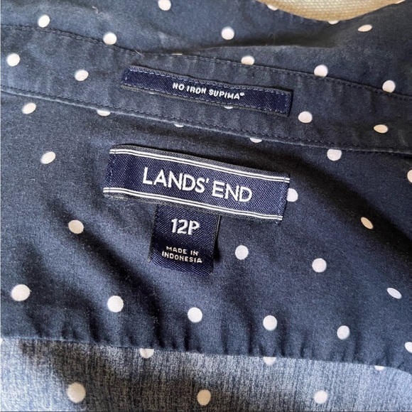 Lands end blue cotton polka dot button up shirt - Picture 3 of 11